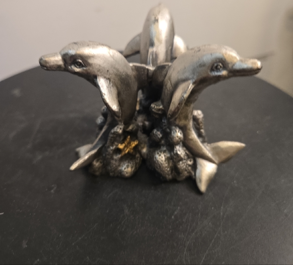 Vintage Pewter Dolphin Trio Figurine Sculpture by San Pacific International Stan
